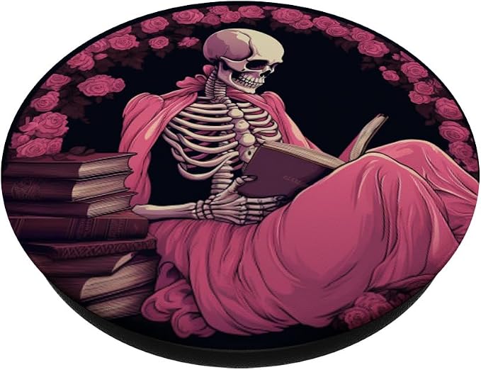 Book Lover Gothic Bookworm Reading Skull Bones Librarian PopSockets Adhesive PopGrip