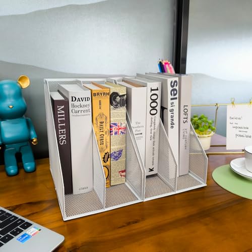 2 Set Desk Organizers, Metal Desk Magazine File Holder and 1 Pen Holder, 2 Compartments Mesh File Holder, Mesh Desktop Organizer and Storage (white) - color: 2 File Holder With Compartments white