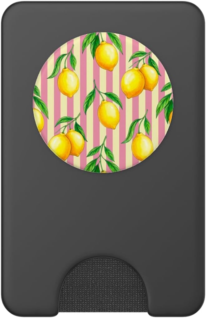 Lemon Yellow Pink Stripes Preppy Aesthetic Summer Cute PopSockets PopWallet for MagSafe