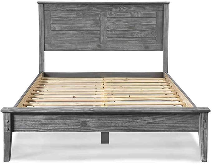 Grain Wood Furniture Greenport Solid Wood Platform Bed, Full Size, Brushed Grey