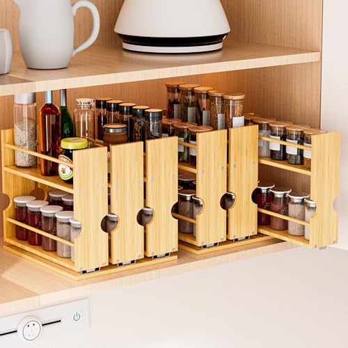 Jolitac Bamboo Pull Out Spice Rack for Cabinet, Slide Out Drawers, Space-Saving Seasoning Kitchen Pantry Sliding Vertical Organization, Easy to Install, 6" Wide, 2 Drawers(1.85" Wide), 2-Tier - size: 6" Wide, 2 Drawers(1.85" Wide), 2-Tier