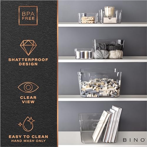 BINO | Plastic Organizer Bins, X-Large - 4 Pack | The SOHO Collection | Multi-Use Organizer Bins | Pantry & Freezer Bin | Plastic Storage Containers | Bin for Home & Kitchen Org - size: X-Large