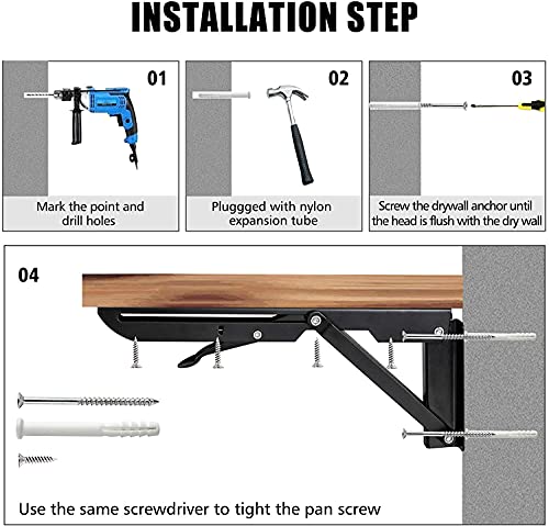 Folding Shelf Brackets - 14 Inch 2 Pcs Heavy Duty Metal Collapsible Shelf Bracket, DIY Wall Mounted Shelf Bracket, Space Saving for Bench - size: 14 Inch- 2 Packs