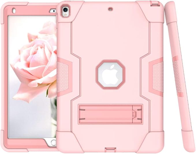 Dteck for iPad Air 3rd Gen (2019) / iPad Pro (2017) Case 10.5 Shockproof Protective Case with Kickstand Hard Plastic Shell 3-Layer Protection Drop Proof Sturdy Rugged Tablet Cover (Aqua+Rose)