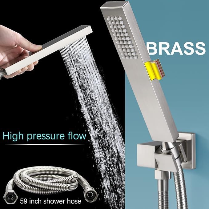 KATAIS Digital Tempreature Display Full Body Shower System Wall Mounted 8 Inch Rain Shower System with 6 PCS Body Jets, Handheld Spray, Brushed Nickel Shower Fixtures