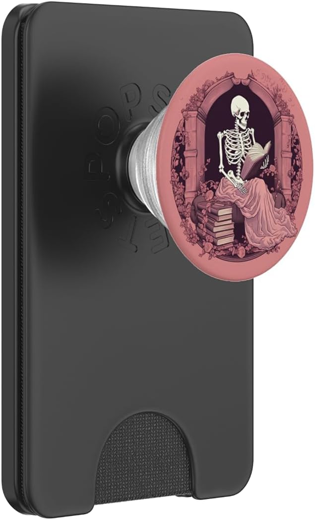 Librarian Skeleton Gothic Goth Book Reading Lover Pink PopSockets Adhesive PopGrip