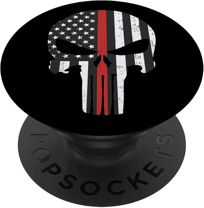 Thin Red Line Skull Fireman Dept US Flag Firefighter Gift PopSockets Standard PopGrip