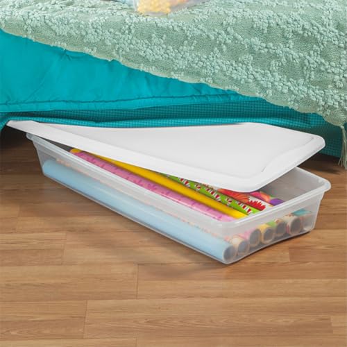 Sterilite 18 Pack Storage Box, 41 Quart Stackable Tote, Clear Plastic Container with Secure Snapping Lids for Home and Office Organization, White - size: 41 Quart, style: 18 Pack