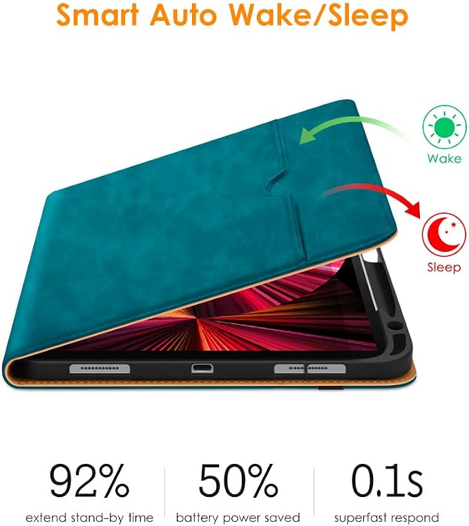 DTTO Case for iPad Pro 11 Inch 4th / 3rd / 2nd / 1st Generation 2022/2021/2020/2018Premium PU Leather Folio Stand Cover with Hand Strap Auto Wake/SleepMultiple Viewing Angles Black