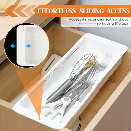 1 Pack Deep Drawer Organizer Bins, Sliding Drawer Organizer Bin Expandable and Adjustable Tray for Kitchen Utensils, Towels, BBQ Tools, Durable Plastic Sliding for Easy Storage (12.4-17.7") - size: 12.4-17.7"