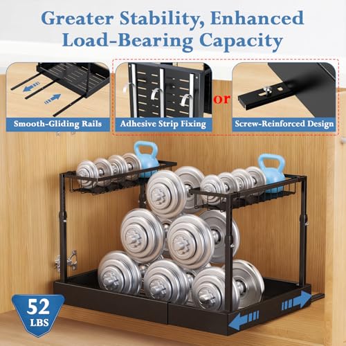 Aisslro Under Sink Organizer, 2 Tier Under the Sink Storage, Expandable Adjustable Slide Out Pull Out Under Cabinet Organizers Shelf, for Kitchen Bathroom Pantry Closet Organization, Black - size: Small