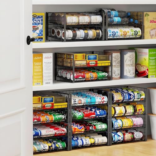 JKsmart 2-Tier Stackable Rack Organizer for Pantry, Adjustable Dispenser Holds Up to 88 Cans, Storage Holder for Various Ounces of Canned Drinks, Black, 3 Pack - size: 2 Tier - 3Pack