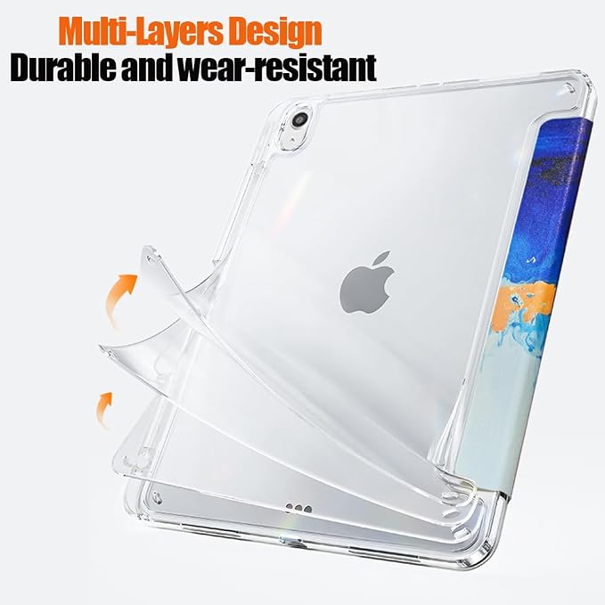 Slim Case for iPad Air 11 M4/M3/M2 &amp 10.9 5th/4th Gen Aqua Blue | Pencil Holder Multi-Angle Y Fold Stand Clear Acrylic Cute Cover Auto Wake-Sleep 2026/2025/2024/2022/2020