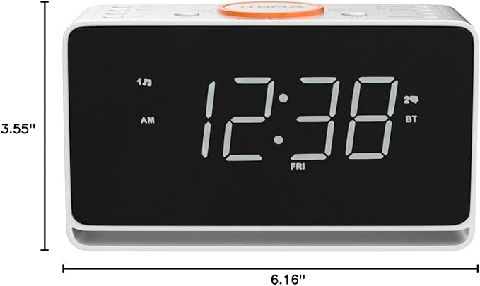 iTOMA Alarm Clock Radio, 1.4" White LED Display Clock with Bluetooth, FM Radio, Dual Alarm, Sleep Timer, Snooze, Auto & Manual Dimmer, USB Charger and Night Light CKS718