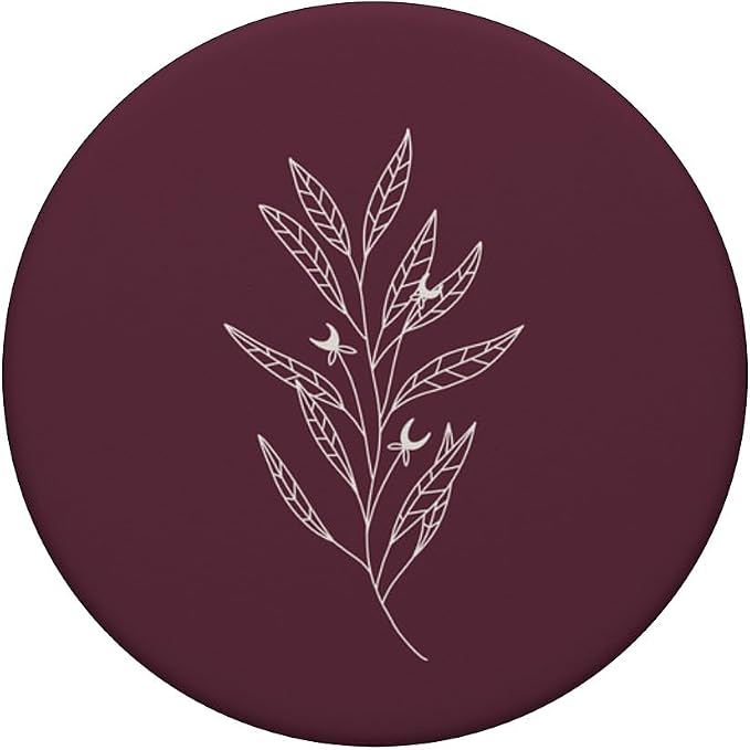 Delicate Boho Botanical Leaves Motif Dark Burgundy Plum PopSockets Swappable PopGrip