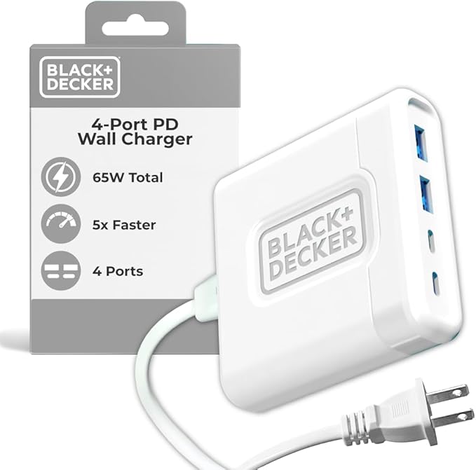 BLACK+DECKER USB C Fast Charger 65W 4 Port Type USB C Charging Station Hub Block Type C Wall Charger Power Strip Adapter Plug 2 C-Port 2 USB for iPad iPhone 17 16 15 14 Pro Max Pixel Note Galaxy