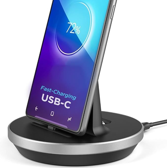 Encased Desktop Charging Stand for USB-C Phone and Tablets, Adjustable Case-Friendly Dock Station Charger, Super Fast Charge Compatible (Wired Type-C)
