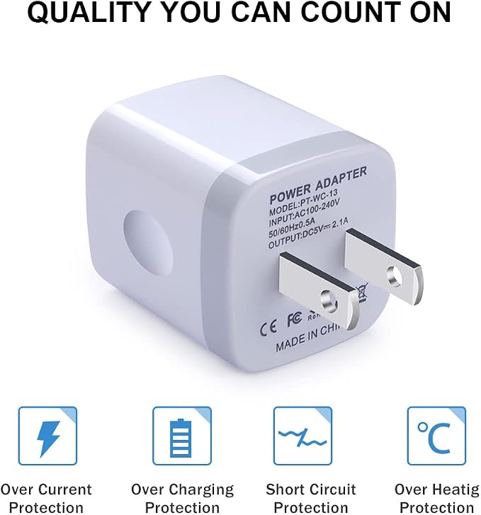 Fast Charging BlockGiGreen 5Pack Dual Port USB Outlet Plug Wall Charger | 2.1A USB Power Cubes Compatible iPhone 17e/16/15 Pro Max/14/13/12/XSamsung Galaxy A17 5G/A36/A16/A35/S26/S25/A54/S24Pixel10