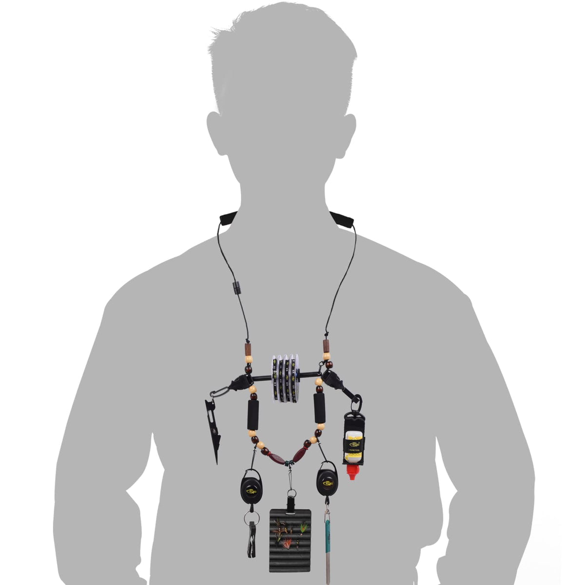 SF Fly Fishing Lanyard Around Neck Unloaded Necklace Black Adjustable Tool Holder with Foam Neck Strap Horizontal Tippet Bar Quick Release for Fishing Accessories(Only Lanyard)