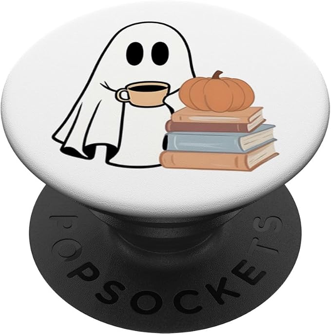 Cute Ghost Books Pumpkin Book Reading Halloween Bookish PopSockets Adhesive PopGrip