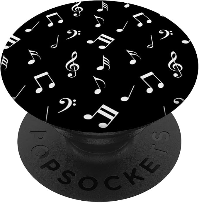 Music Notes White Black Background Musical Instrument PopSockets Adhesive PopGrip