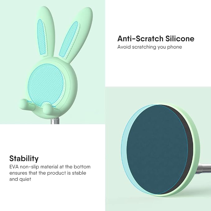 OATSBASF Cell Phone Stand Adjustable Cute Bunny Phone Stand for Desk Kawaii Phone Holder Stand Compatible with All Mobile Phones iPhone Kindle Switch (Green)