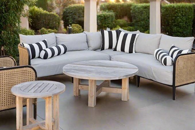 RSH DECOR: Sunbrella Square Throw Pillows Set of 4 | 17" x 17" | Water and Fade-Resistant Performance Fabric | Outdoor Pillow Covers with Down-Alternative Inserts | Cabana Classic