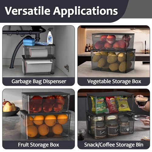 COAZEX 2 Pack Trash Bag Holder Under Sink Stackable, Plastic Garbage Bag Dispenser with Lid, Trash Bag Storage Dispenser Roll Holder for Kitchen, Pantry, Laundry Room Organization (Black) - color: B-Black