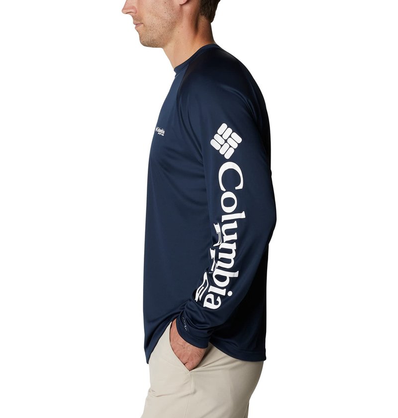 Columbia Men's Terminal Tackle Long Sleeve Fishing Shirt, Collegiate Navy/White Logo, XX-Large