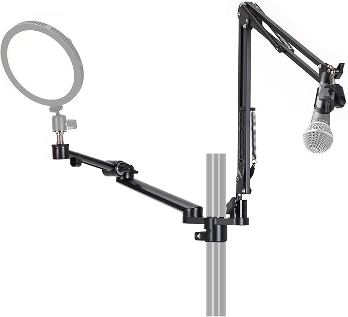 TARION Modular Desktop Arm Set - 18"/45 cm Adjustable Arm with Spigot Mount for COB Lights + 29.4"/75 cm (Max) Mic Boom Stand for Microphone Compatible with 35 mm Rods - Titanrig Arm Y