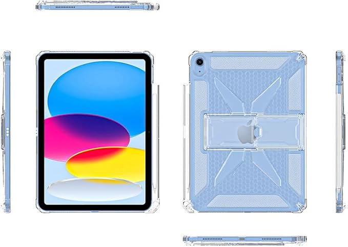 Dteck for Apple iPad 11 inch (A16 11th Gen) iPad 10.9 inch (10th Gen) Slim Clear Case with Kickstand Pencil Holder Reinforced Shockproof Corners Soft TPU Lightweight Protective Cover Transparent