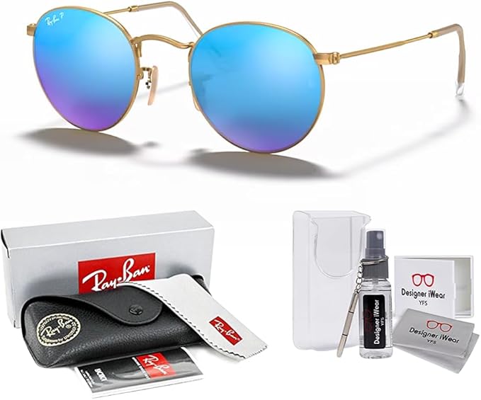 Ray-Ban RB3447 ROUND METAL Sunglasses For Men +BUNDLE with ACCESSORY EYEWEAR KIT