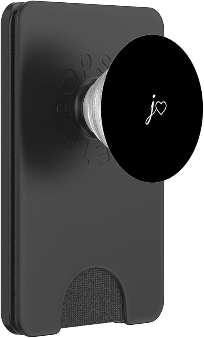 White Initial Letter J Heart Minimalist Black PopSockets Adhesive PopGrip