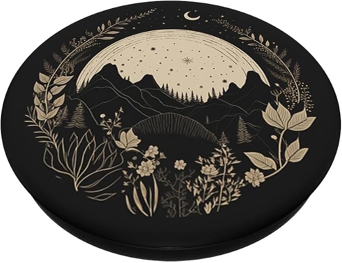 Boho Chic Floral Forest Nature Mountain Moon Hiking Camping PopSockets Adhesive PopGrip