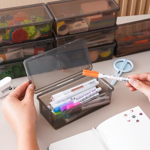 Black Translucent Pencil Cases and Pencil Boxes, 8-Pack Stackable Plastic Pencil Box with Snap Lid – Large Marker Organizer for Art Supplies and Desk Organization – Black Rectangular Large - size: Black Rectangular Large - 8 Pack