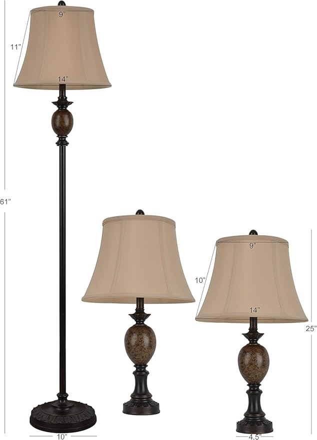 Decor Therapy Mae Table and Floor Lamp Set, Huntington Bronze with Light Marble 3 pack