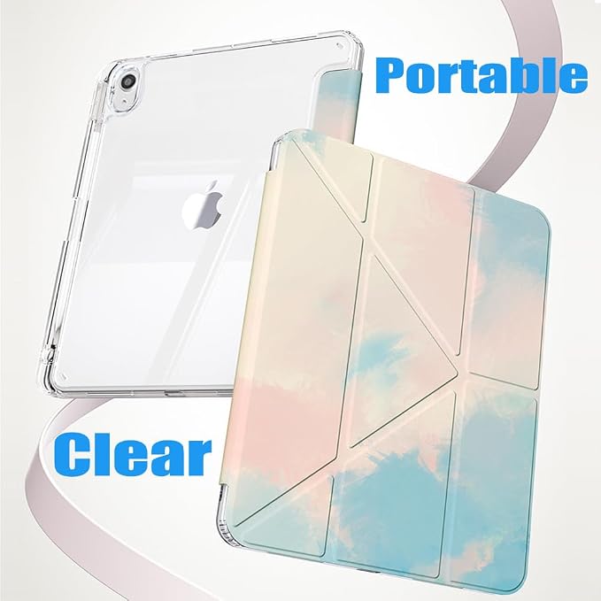 Slim Case for iPad Air 11 M4/M3/M2 &amp 10.9 5th/4th Gen Aqua Blue | Pencil Holder Multi-Angle Y Fold Stand Clear Acrylic Cute Cover Auto Wake-Sleep 2026/2025/2024/2022/2020
