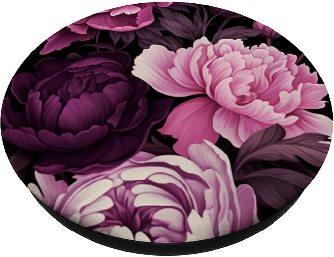 Magenta and Blush Pink Peony Flower Pattern Dark Floral PopSockets Adhesive PopGrip