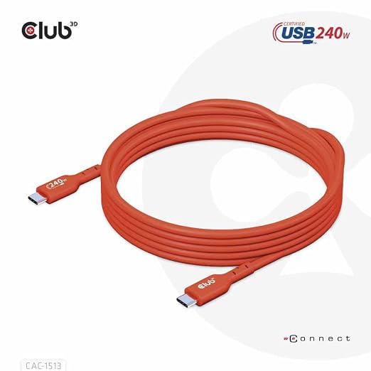 Club 3D CAC-1511 USB2 Type C to Type C Certified Bi-Directional Cable with 240W Charging 480Mb Data Transmission EPR 1m - 3.28ft