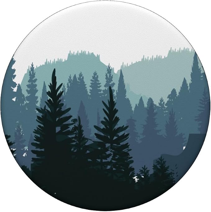 Pine Tree mountain scene Teal forest pattern for women men PopSockets Swappable PopGrip