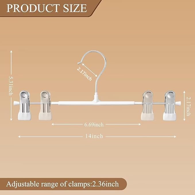 Pants Hangers with Clips 20 Pack Adjustable Skirt Hangers for Women Non-Slip Trousers Hanger for Jeans Clothes Hangers for Pants Heavy Duty Space Saving Shorts Hangers,White,14Inch