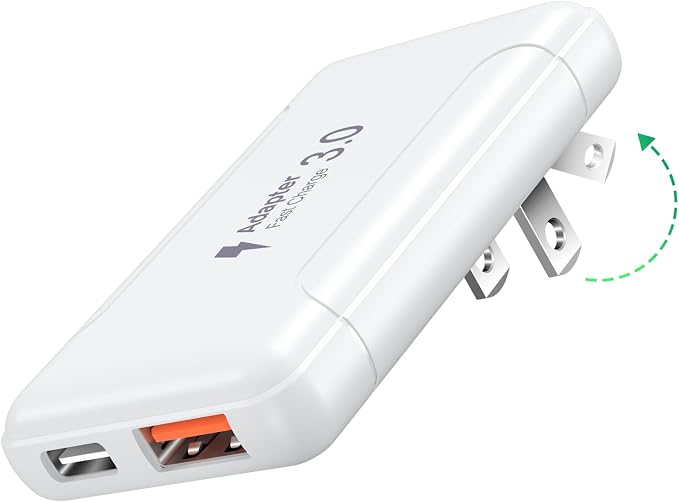 Slim Flat USB C Wall Plug OKRAY 50W Ultra-Thin&ampFoldable Dual USB Charger | PD30W USB-C+USB-A Fast Charging Block Multiport Travel Power Adapter for iPhone 17 Air 16 15 14 13 12 ProiPadGalaxy S2