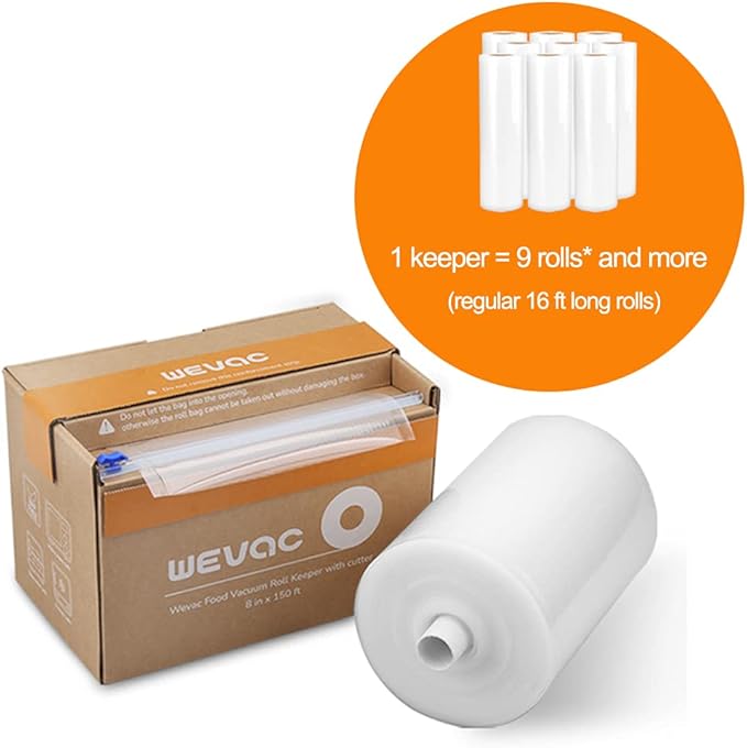 Wevac 11” x 150’ Food Vacuum Seal Roll Keeper with Cutter, Ideal Vacuum Sealer Bags for Food Saver, BPA Free, Commercial Grade, Great for Storage, Meal prep and Sous Vide