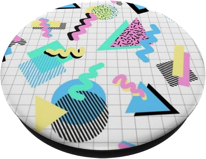 Aesthetica Retro 80's 90's Geometric Pattern Pop Socket PopGrip for Most Devices with Smooth Hard Plastic Cases - Black Multicolor