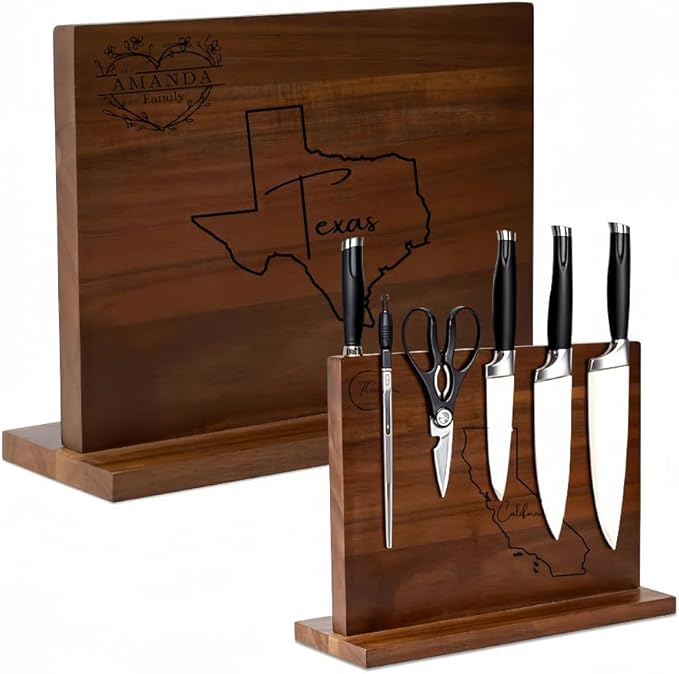 YIYINYING Personalized magnetic knife holder featuring the shape and name of the state where the US is located, as well as the date. Suitable for custom wedding, Valentine's Day gifts