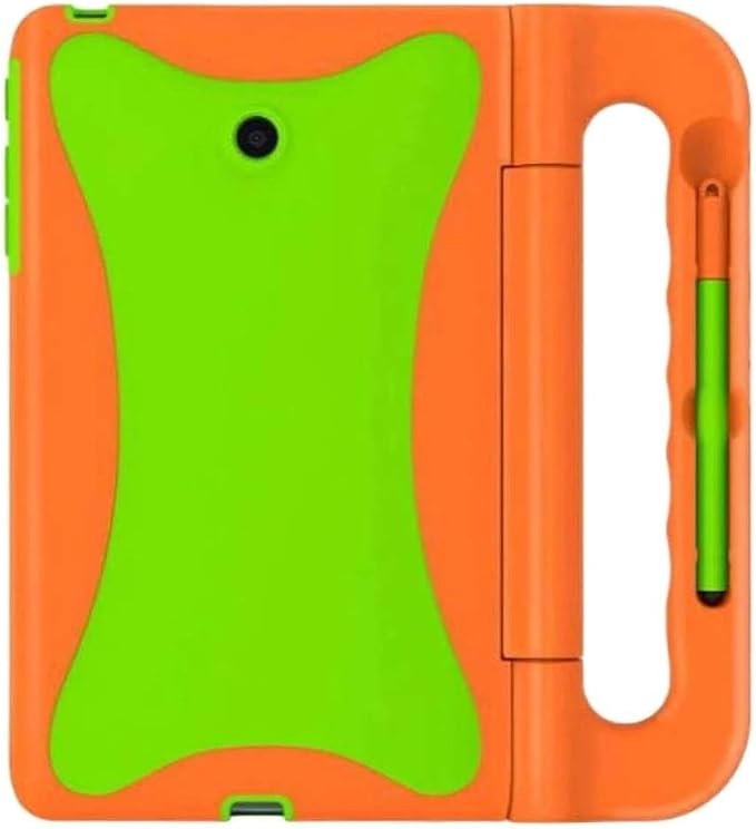 Verizon Rugged Case for Ellipsis 8 Tablet | Ellipsis Kids Tablet | Shockproof Light-Weight Kickstand Handle - Orange/Neon Green