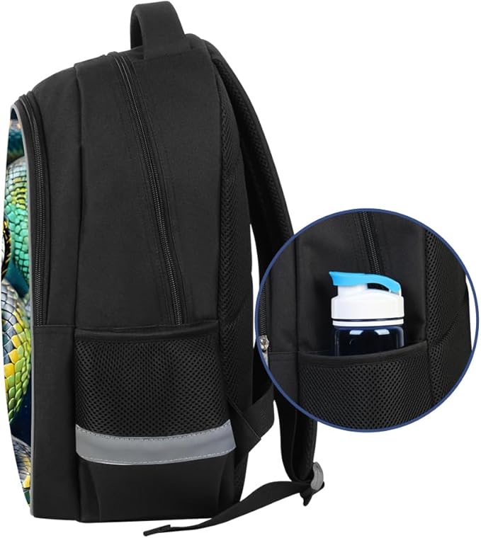 Kids Backpack Lightweight Durable Medium Teens Kids Backpack for School Boys and Girls Bookbag with Adjustable Shoulder Straps & Padded Back 17 Inch School bags with 3D Snake Reflective Cartoon