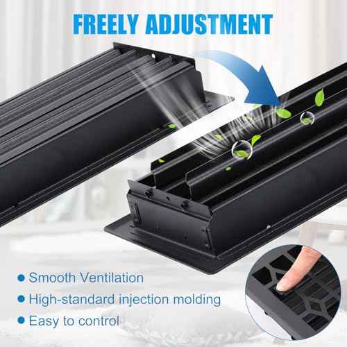 Zonon 4 Pcs Floor Vent Cover 4 x 10 Inch Black Walkable Floor Register Bulk Heavy Duty Register Metal Decorative Vent Cover with Adjust Air Damper Rust Proof Finish for Home