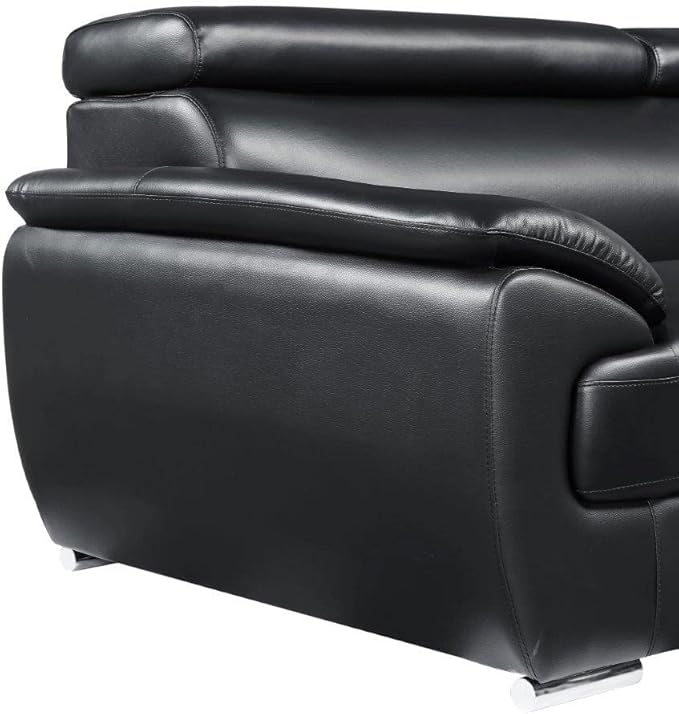 Blackjack Furniture 4571 Veal Collection Modern Genuine Leather Loveseat with Adjustable Headrest, Sturdy Wood Frame and Stainless Steel Legs, Stylish Living Room Love Seat, Black