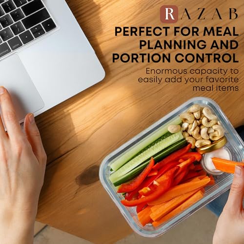 Razab 30 PC Glass Food Storage Containers with Lids - Reusable Glass Meal Prep Containers for Lunch and Leftovers - Airtight & Leakproof Snap Locking Lids - Oven, Freezer, Microwave & Dishwasher Safe - color: Gray